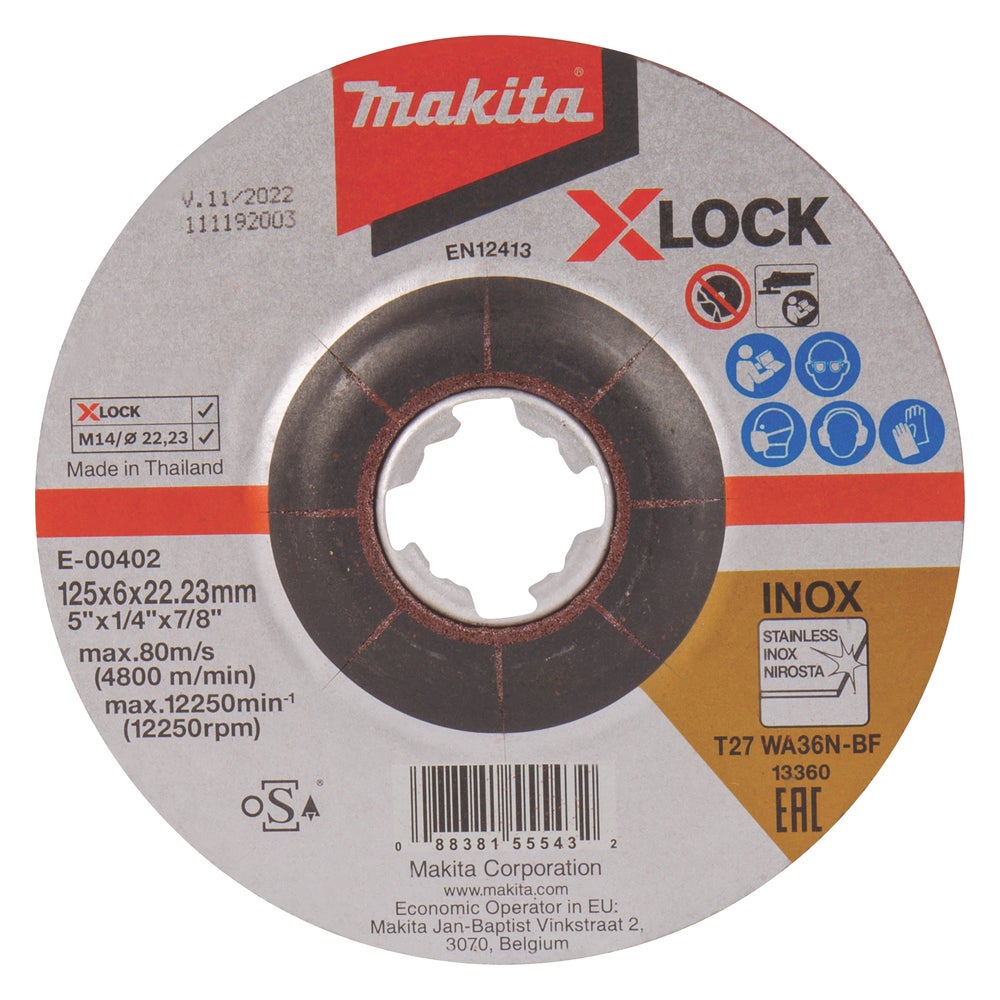 Slipskiva 125x0,6 Rostfri med X-lock fäste , Makita