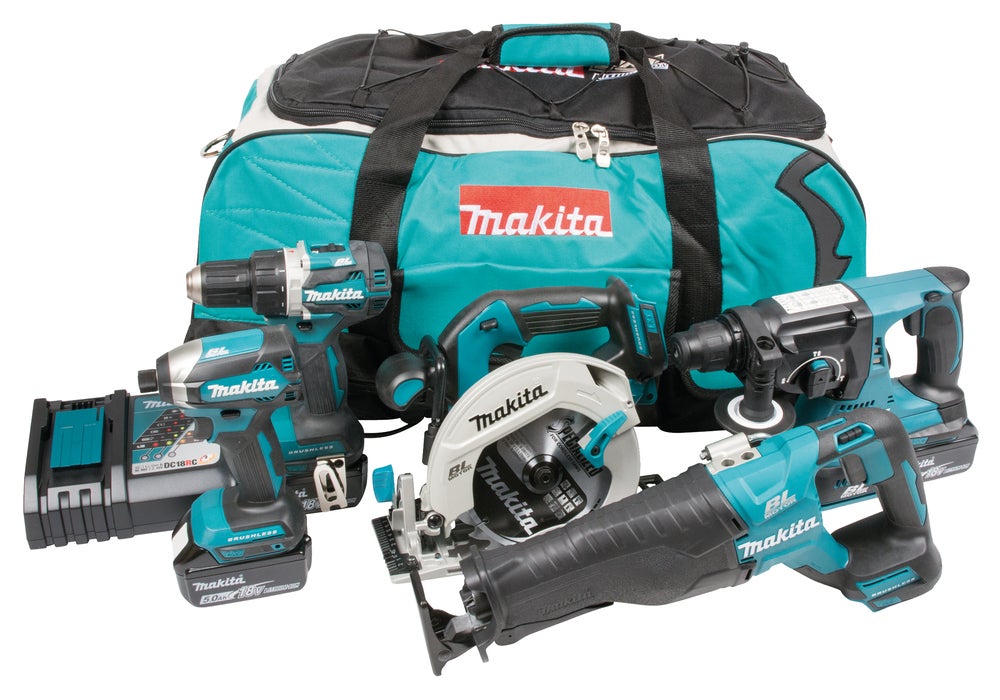 Combokit inkl DDF484+DJR187+DHR242+DGA504+DHS680+3x5,0ah tygväska