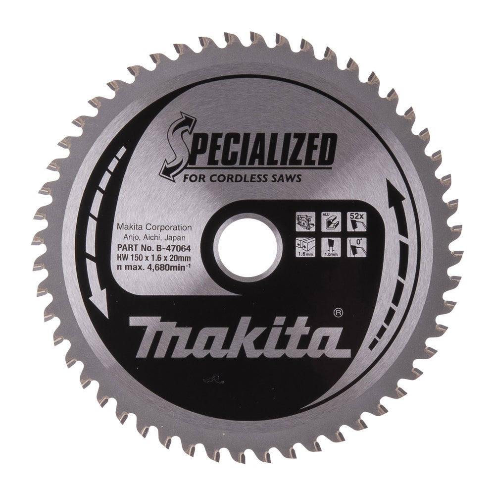 Cirkelsågblad, Specialized Aluminium 150x20x52T. Makita