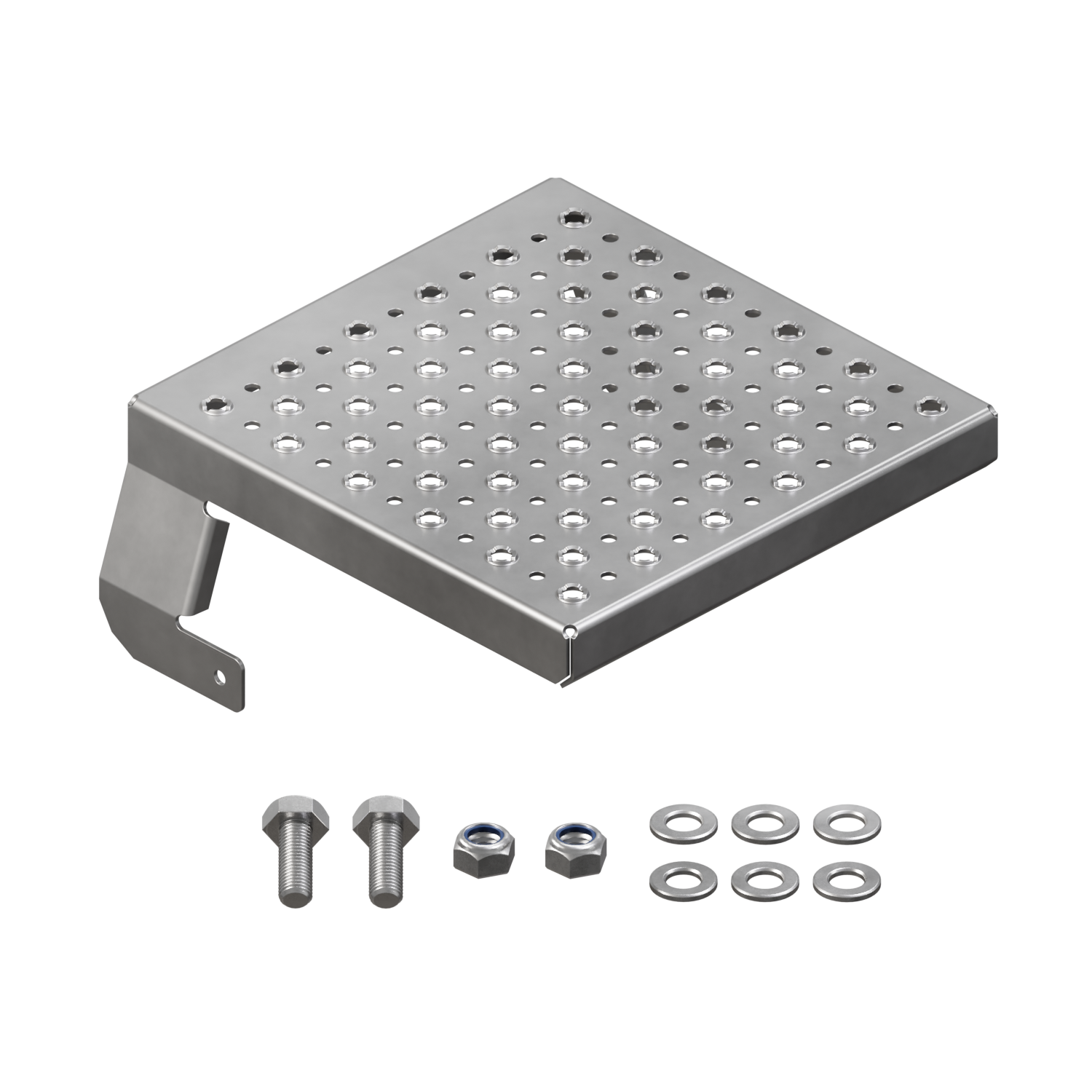 Fällbart vilplan fasadstege kompl. 390 x 410 mm 9007 Mörk Silvermetall
